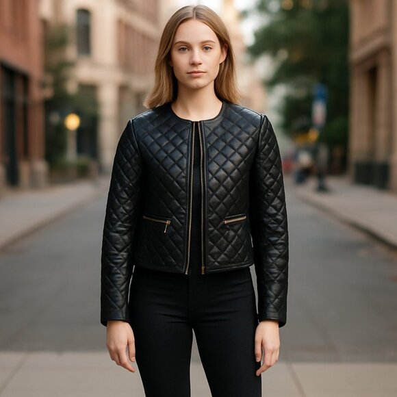 NWT Jason Wu Women's Quilted Faux Leather Zip Front Jacket - Picture 1 of 9